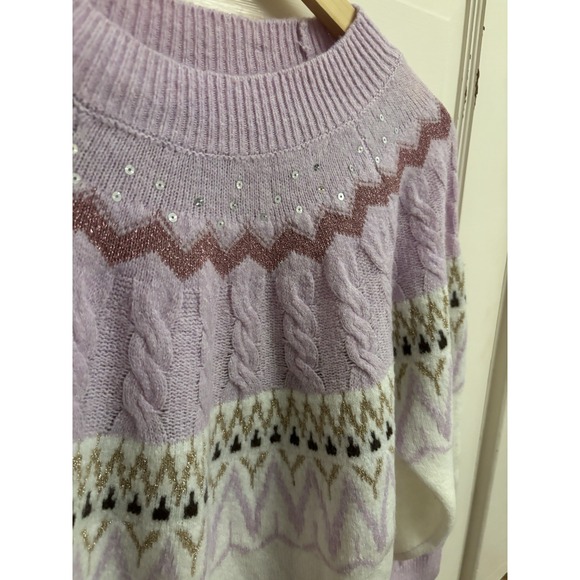 Miami For Francesca's Women's Purple Fair Isle Sweater Sequin Size Small New $60 - Picture 2 of 7